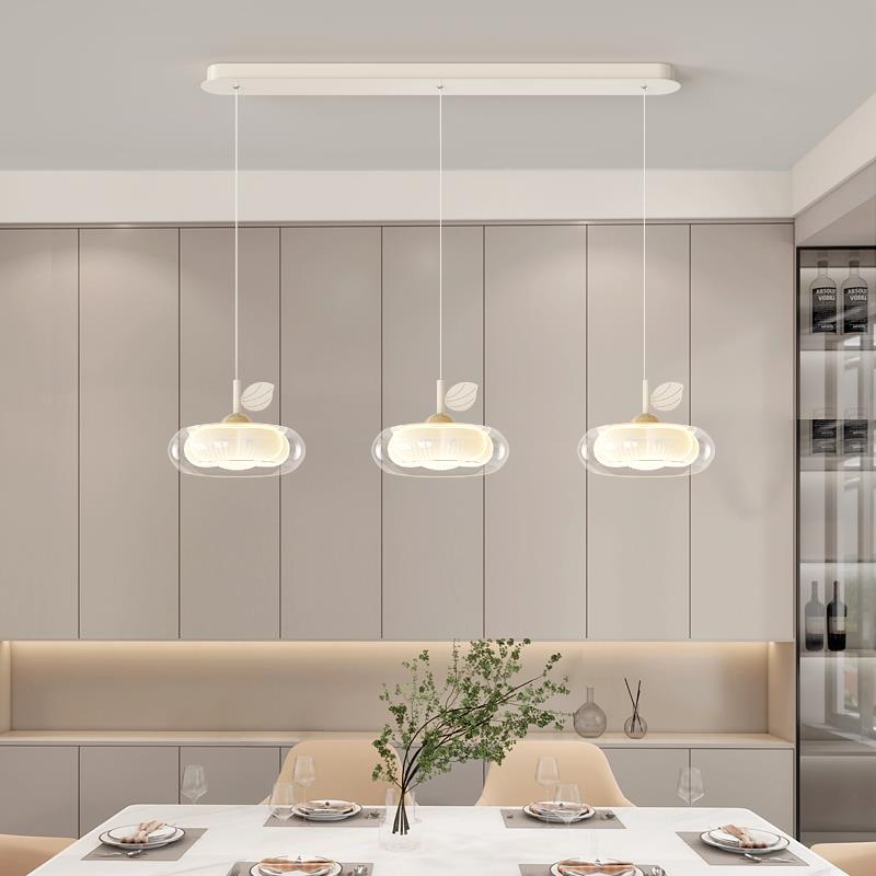 YRH餐厅吊灯简约奶油风创意树叶灯饭桌2高质感玻璃205罩新款长条