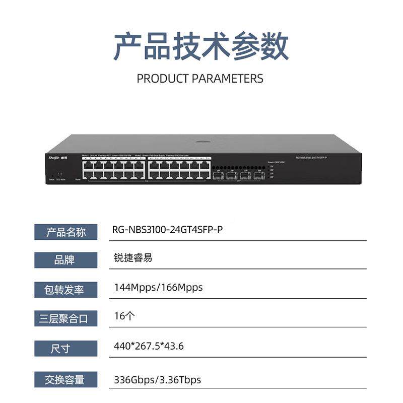 锐睿易CXKRG-S3N100-24GT4SFP-P/V2千兆24口捷接入B网管PoE交换机