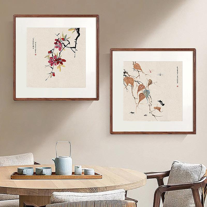 玄齐石UFU荷花装饰画白客厅关餐厅卉茶室花壁画中式高档榫卯实木