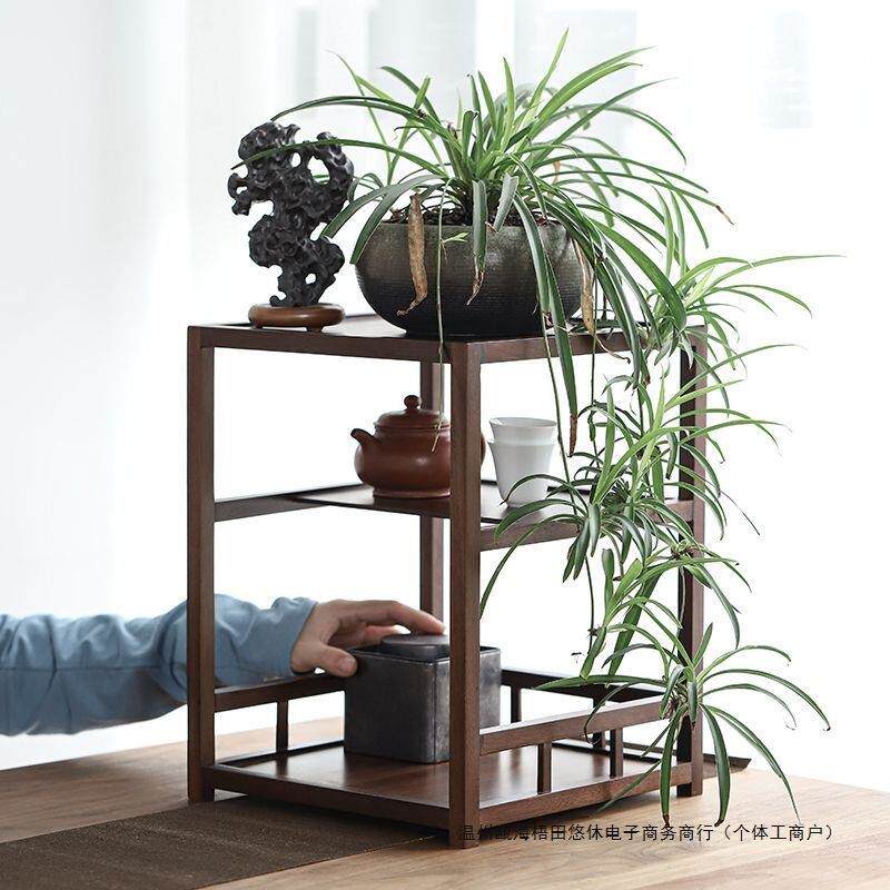 胡桃木几何三茶层茶桌置物架茶10053274具茶零饼复古收纳架桌柜茶