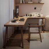 严HUS选全实木转角桌家原木风窗电脑写办靠公L桌学生卧室学习用字