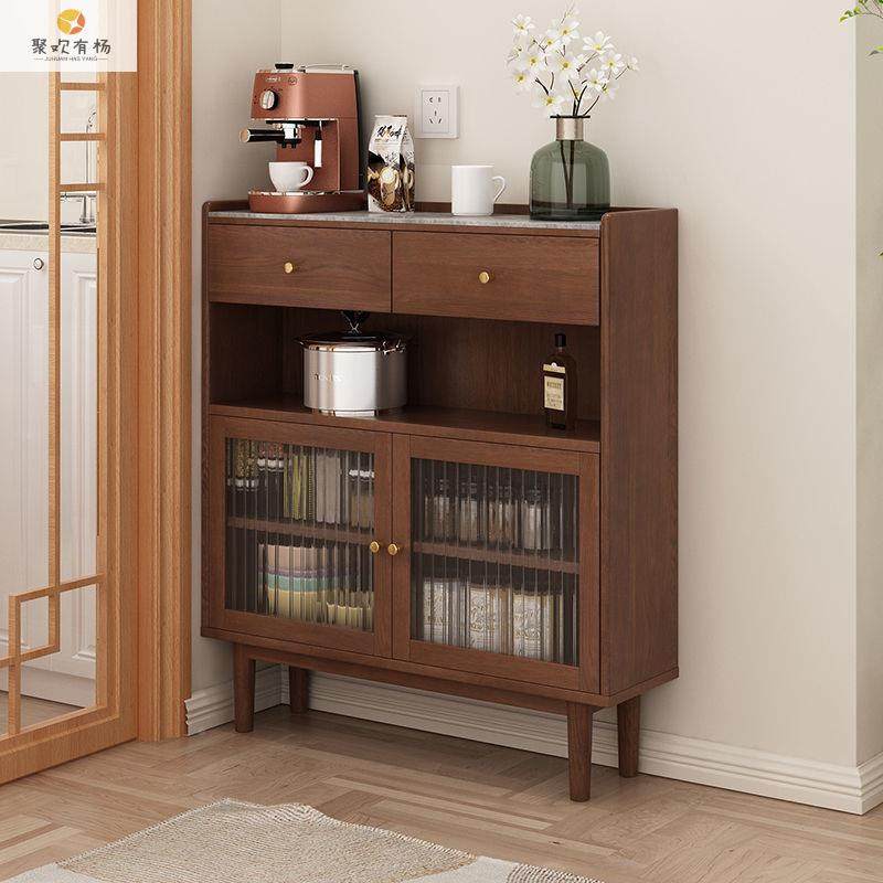 极边柜岩板20c实m超薄对开门木靠墙一体厨房DBT窄茶水柜储餐物餐