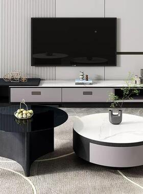 轻奢圆形板茶几视电OEN柜组合意式极简可伸岩现代缩简约小户型可