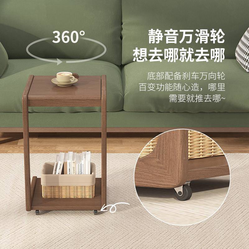 露维斯特实木可移动型角桌几发带轮小茶台边柜沙边几BZFC翻盖床头