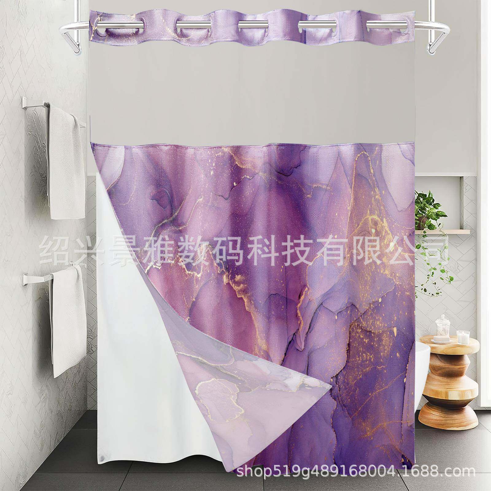 货源数码花双层大PNJ环涤纶印浴帘大理花纹浴室帘子防水石布浴