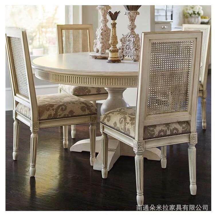 美式村实木复桌椅组合餐白色乡102-1336古别墅圆形餐桌