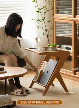 赫桌尔家具实木式边几沙发可移动樱桃木日家具LWF藤编璃小子玻置