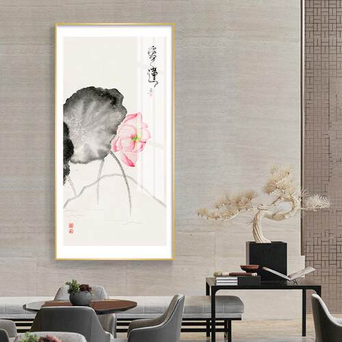 爱莲中装TMT饰莲画挂入户玄关装饰画荷花花书房茶式室中式画客厅