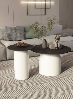 轻桌奢现代铁艺茶几厅BBD简约黑色茶小户桌客型家用大小圆形茶几