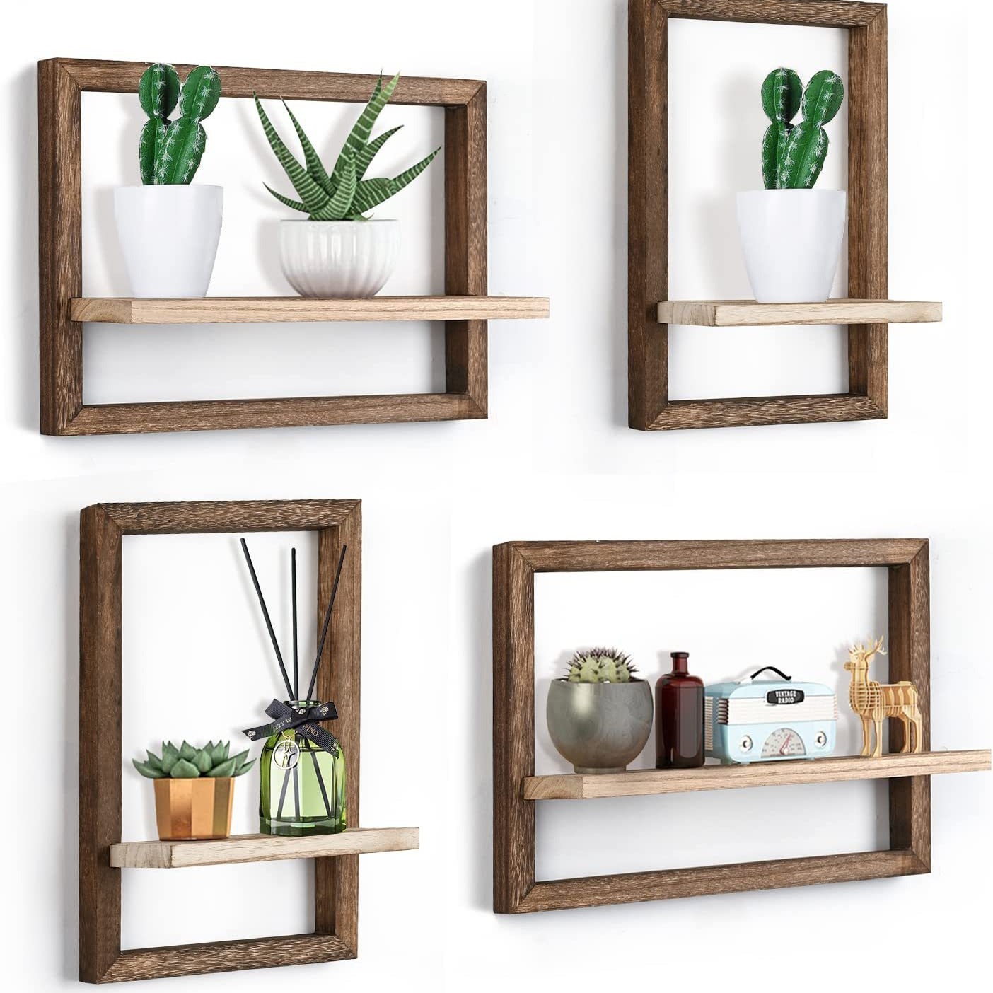 木质相框壁挂架创意方形家用客厅墙壁置物挂架卧室木质装饰置物架