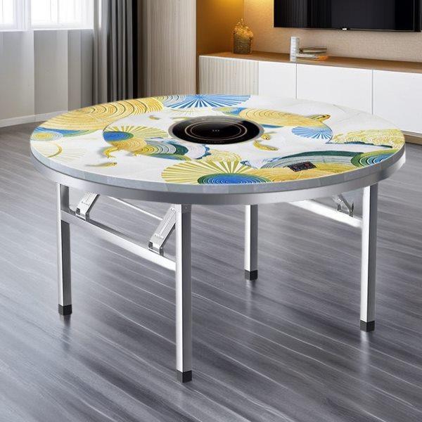 加厚不锈钢圆桌家用商用火锅桌送电磁炉全彩图内置转盘可折叠餐桌,住宅家具,不锈钢/PVC餐桌,淘宝优惠券,粉丝福利购,淘宝优惠卷