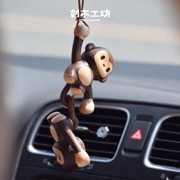 猴儿赛雷/创木工坊汽车载饰挂件可爱高档小猴子木摆件创意礼物