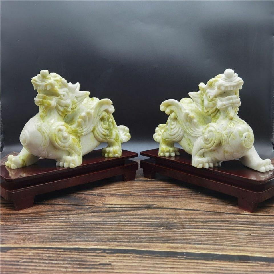 厂家批发蓝田玉麒麟摆件天然蓝田玉貔貅麒麟摆件乔迁送礼客厅摆件