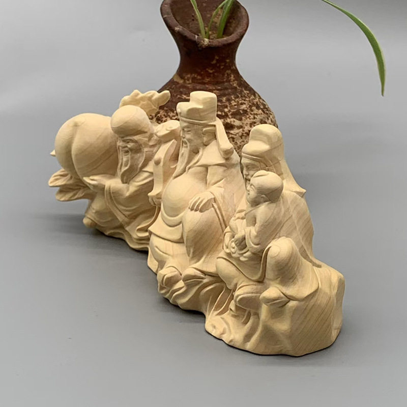 厂家批发大叶黄杨木雕刻福禄寿款摆件摆饰130×60×45木质工艺品