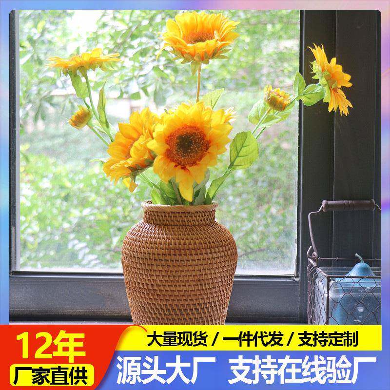 越南藤编复古花瓶干花瓶子北欧日系花绿植收纳瓶餐厅书房现货