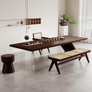 实木茶几餐桌两用老板办公桌茶桌一体设计师款茶桌原木大板泡茶桌
