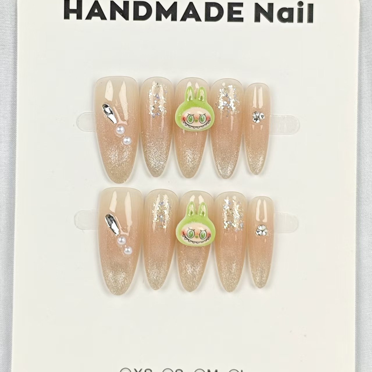 网红同款labubu美甲裸透香槟细闪