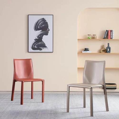 设计师意式极简马鞍皮家用餐椅简约轻奢现代北欧高端网红书房椅子