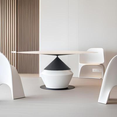 意式极简椭圆飞碟纯白岩板餐桌高端别墅轻奢家用天然奢石大理石桌