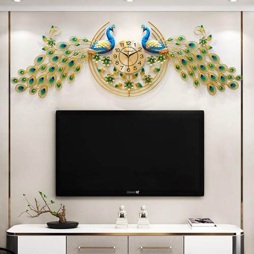 装饰钟表客厅挂钟现代大气挂墙静音时钟孔雀挂表沙发电视背景
