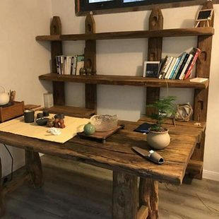 老榆木架子实木书架博古架老门板置物架酒柜隔断花架简约复古怀旧