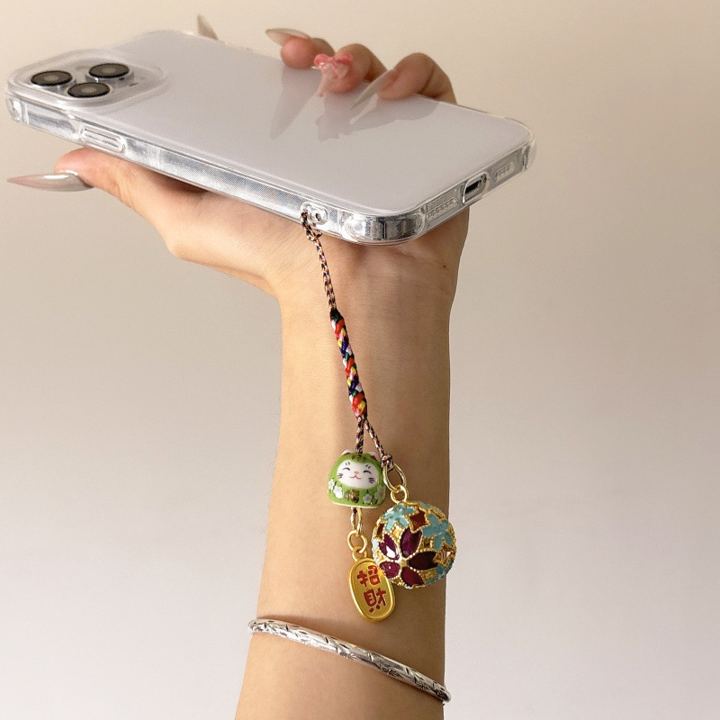 珐琅流彩招财猫手机绳挂件女高级