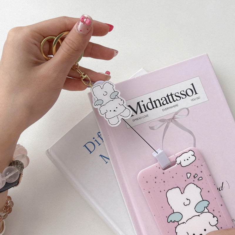 卡套易拉扣盈趣小狗时尚卡通可爱ins风校园卡饭卡亚克力保护套带挂绳校牌工厂牌钥匙扣卡套一体