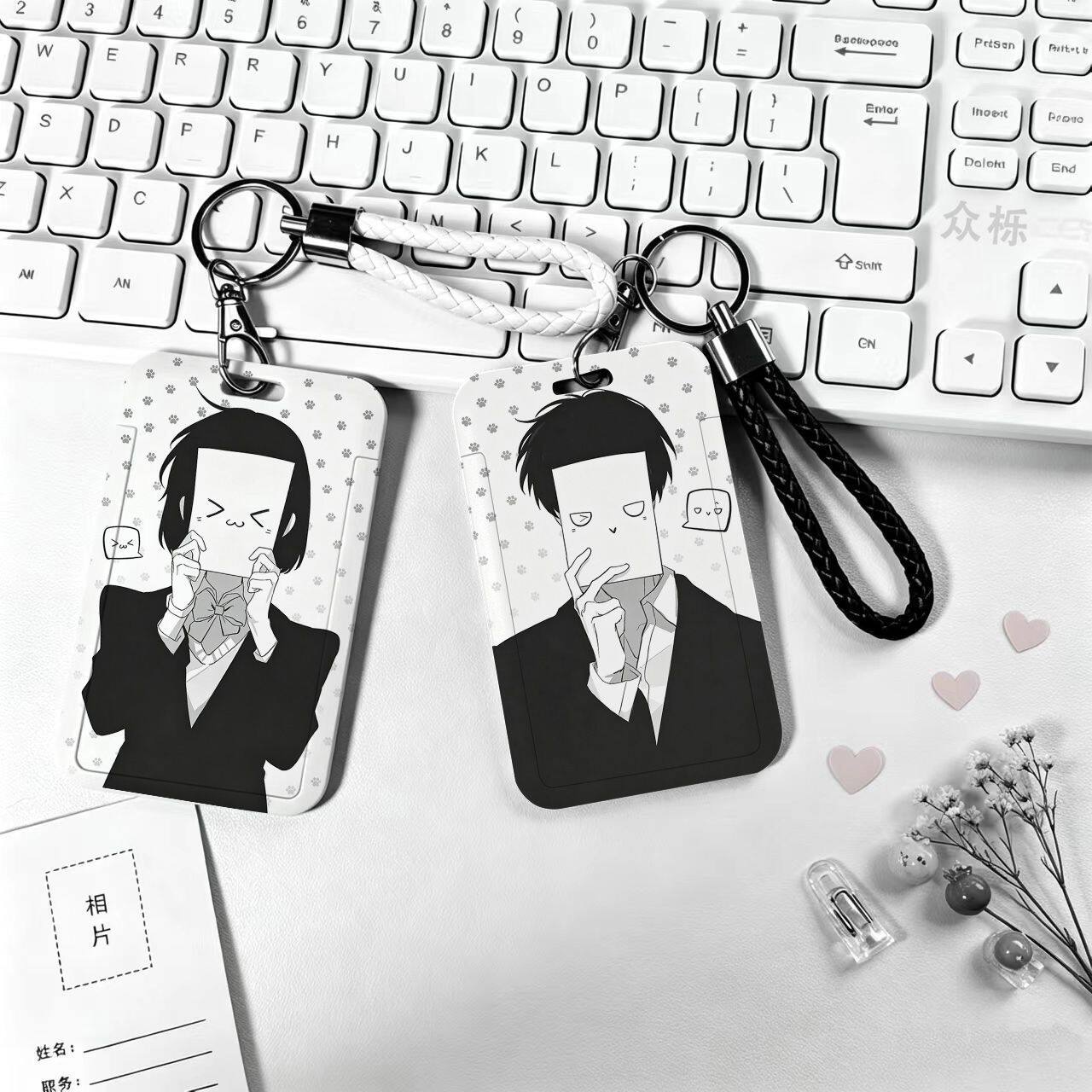 颜文字脸黑白情侣滑盖卡套西装男女学生校园卡饭卡公交卡保护套