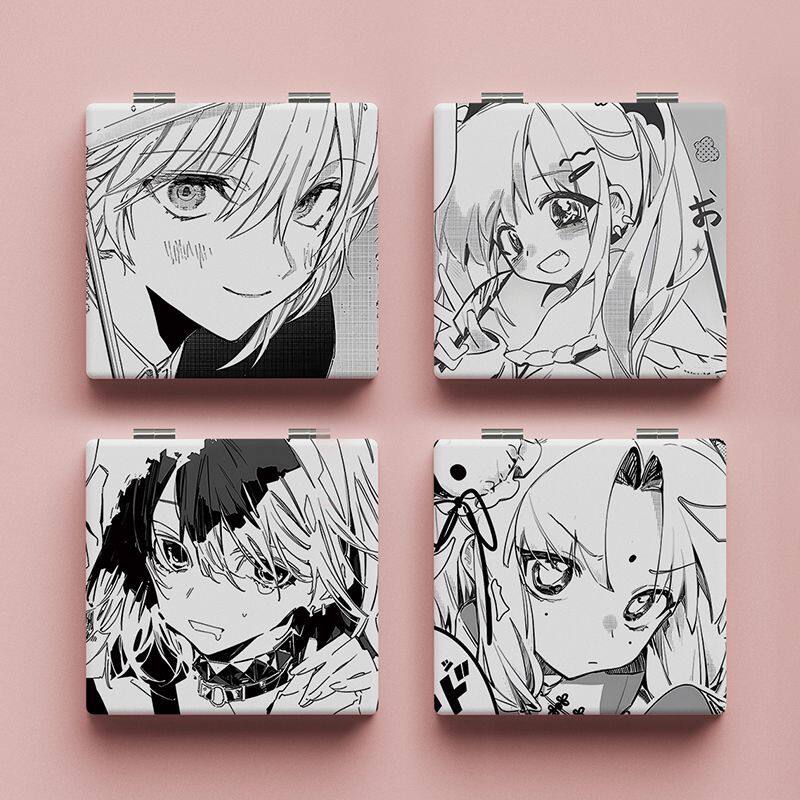 黑白漫画随身可折叠翻盖式化妆镜便携式小镜子学生宿舍女可爱迷你