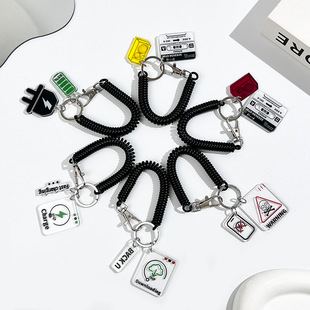 潮流亚克力弹簧绳钥匙扣百搭包包挂件手腕弹力绳圈情侣防丢钥匙扣