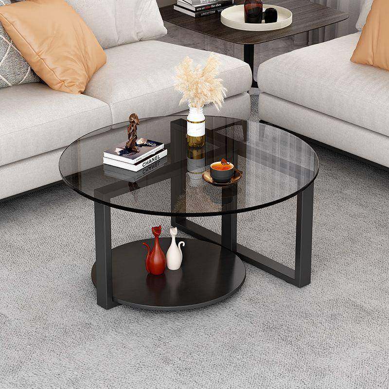 茶几圆形网红玻璃钢化玻璃客厅小户型轻奢现代简约家用茶桌极简