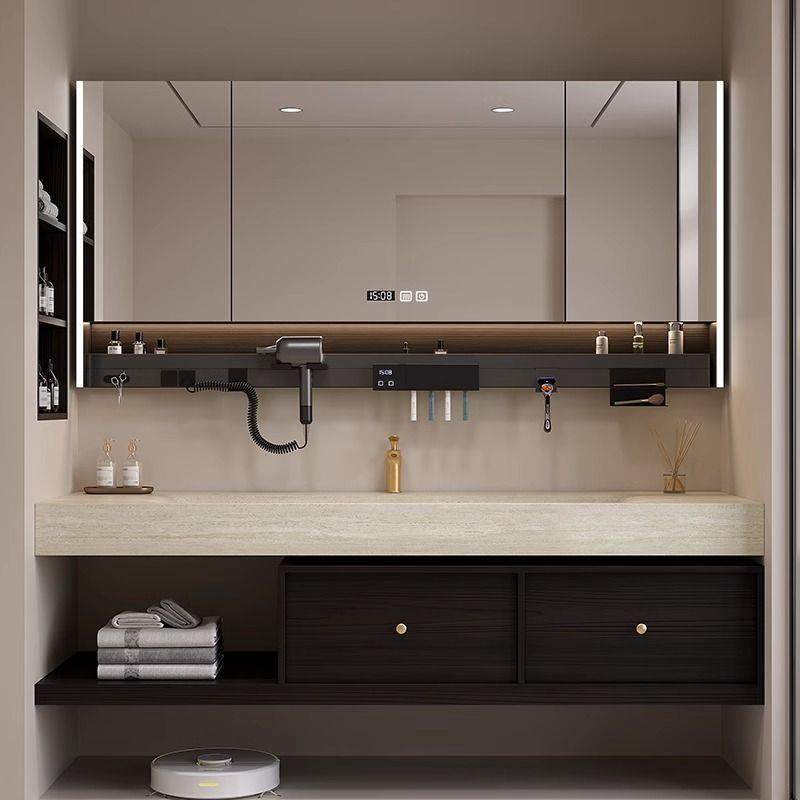 中古风智能岩板热弯一体盆浴室柜组合洗漱台卫生间智能洗手洗脸池