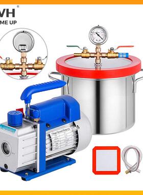 4CFM真空泵配套3加仑真空桶AB胶脱泡不绣钢桶真空泵组合