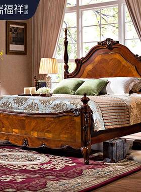 美式乡村复古罗马柱欧式雕花实木大床主卧室1.8米简约婚床B523