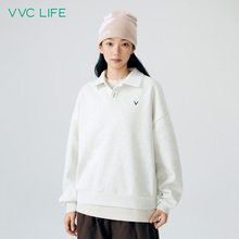 VVClife纯色翻领简约卫衣男女2025年冬季宽松休闲百搭上衣体恤