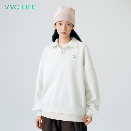 VVClife纯色翻领简约卫衣男女2025年冬季宽松休闲百搭上衣体恤