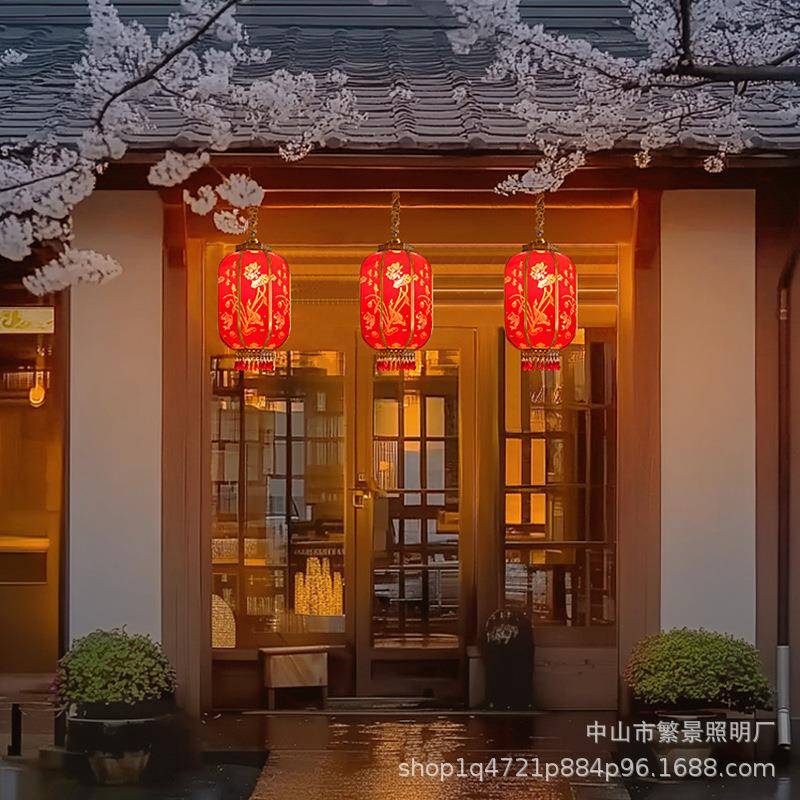 中式古典大门口福字铜吊灯室外屋檐挂灯防水喜庆宫灯复古红色灯笼