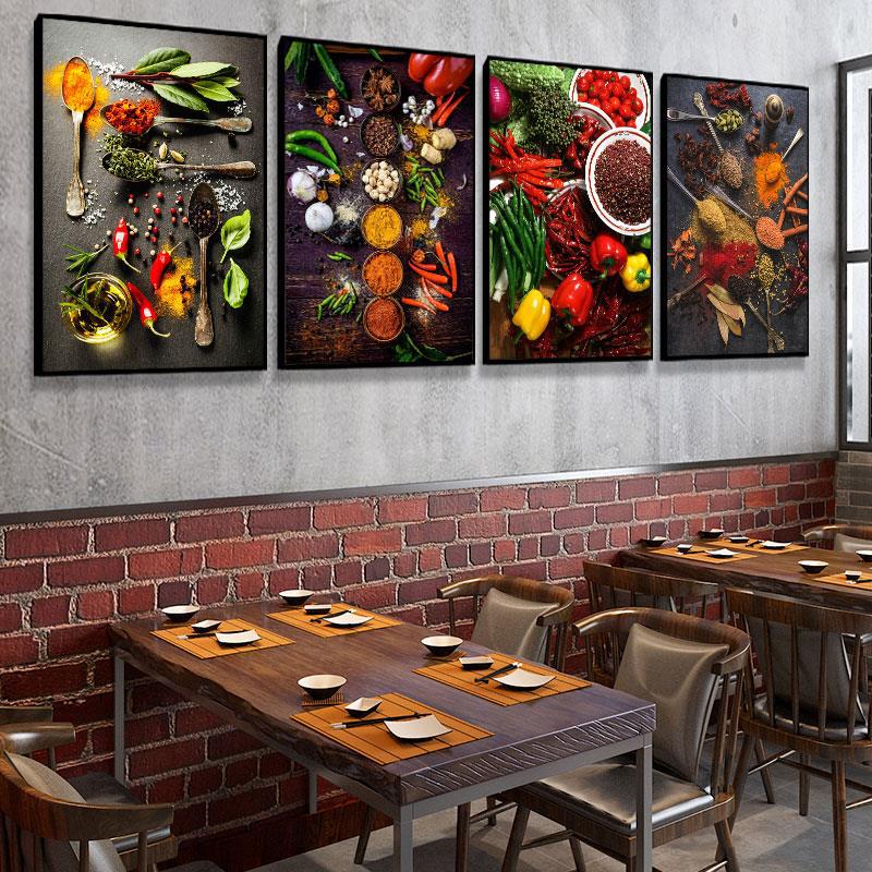 饭店装饰画餐饮店食材麻辣调料火锅店墙面挂画厨房中餐厅冒菜壁画