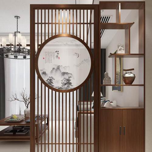 新中式入户玄关柜进门屏风实木隔断客厅门厅餐厅木质隔断装饰