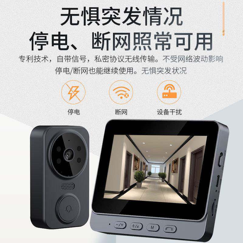 防盗可视门铃免布线家用双向对讲监控显示屏无线连接无需网络