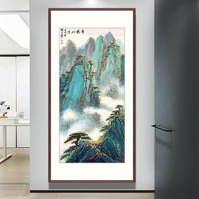 中式玄关装饰画竖幅山水客厅走廊过道落地艺术画入户玄关山水画