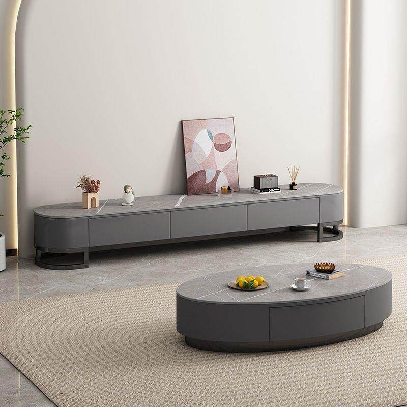 椭圆形极简岩板茶几客厅家用小户型现代轻奢简约茶桌子电视柜组合