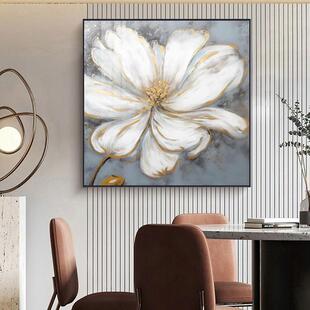 纯手绘浅白色花朵装饰画立体肌理挂画现代简约客厅走廊大气挂画
