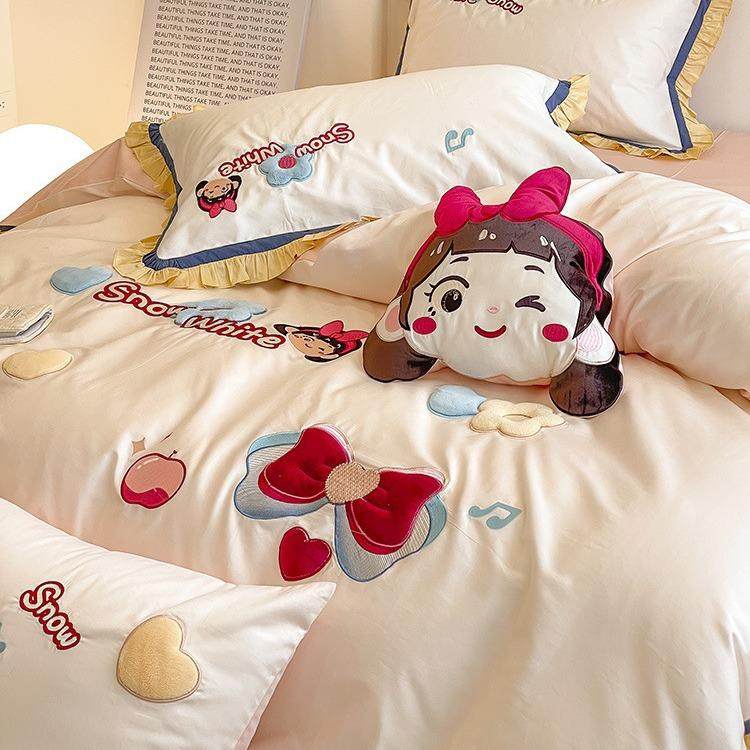 卡通公主风贴布绣花女孩卧室澳棉儿童四季床上用品四件套,节庆用品/礼品,新娘配件,淘宝优惠券,粉丝福利购,淘宝优惠卷