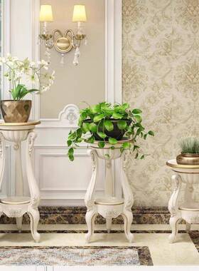 欧式室内花盆架多层描金花架白色花几仿实木落地客厅阳台置物架