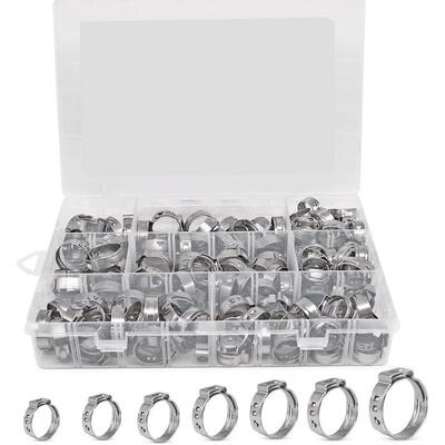 140PCS盒装7种尺寸304不锈钢无级单耳卡箍喉箍软管夹