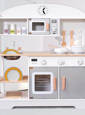 现代儿童厨房玩具套装白色仿真蒸烤厨具3-4岁女孩过家家做饭煮饭
