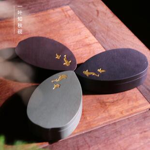 文博端砚天然原石绿端宋坑4寸石盖行囊砚密封不干墨小楷抄经磨墨