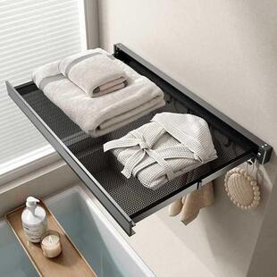 浴室隐形折叠浴巾架免打孔卫生间壁挂毛巾架置物架收纳架子