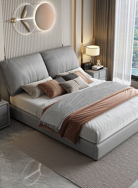 奶油风大象耳朵主卧皮床1.5米卧室民宿风床1.8米软包储物双人床